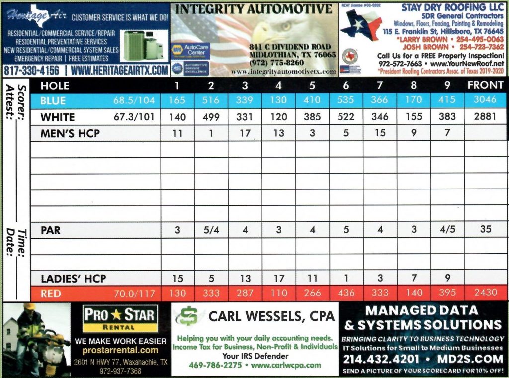 Scorecard front